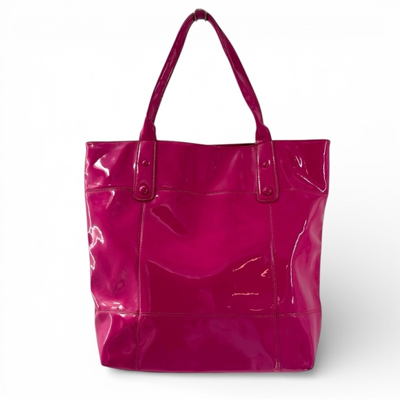 Style & Co Patent Pink Tote Bag Large Glossy Barbiecore Shoulder Bag - Picture 2 of 8